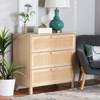 Baxton Studio Sebille Mid-Century Modern Light Brown Finished Wood 3-Drawer Storage Chest with Natural Rattan 207-12464